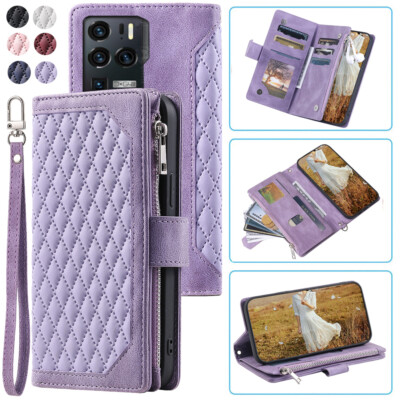 ZTE Axon 30 Ultra 5G Rhombic Wallet Case,Luxury Leather Zipper Flip Card Case