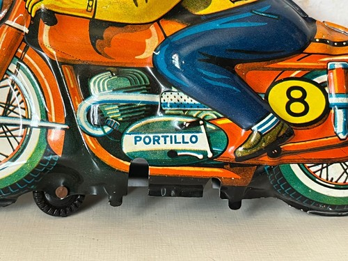 Vintage Mexican PORTILLO Friction tin toy Motorcycle Racing Bike Incomplete - Picture 3 of 8