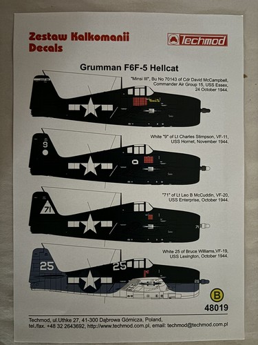 F65-5 Hellcat \ 1:48 Monogram Classic PA80 Sealed Parts + Techmod Decals Free SH - 第 9/17 張圖片