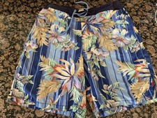 Vintage Tommy Hilfiger Swim Trunks Shorts Mens -Large 2003 Tropical Flower Blue