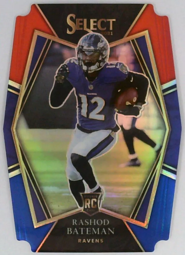 2021 Panini Select Rashod Bateman #155 FOOTBALL Ravens RC Red Blue Prizm Die Cut