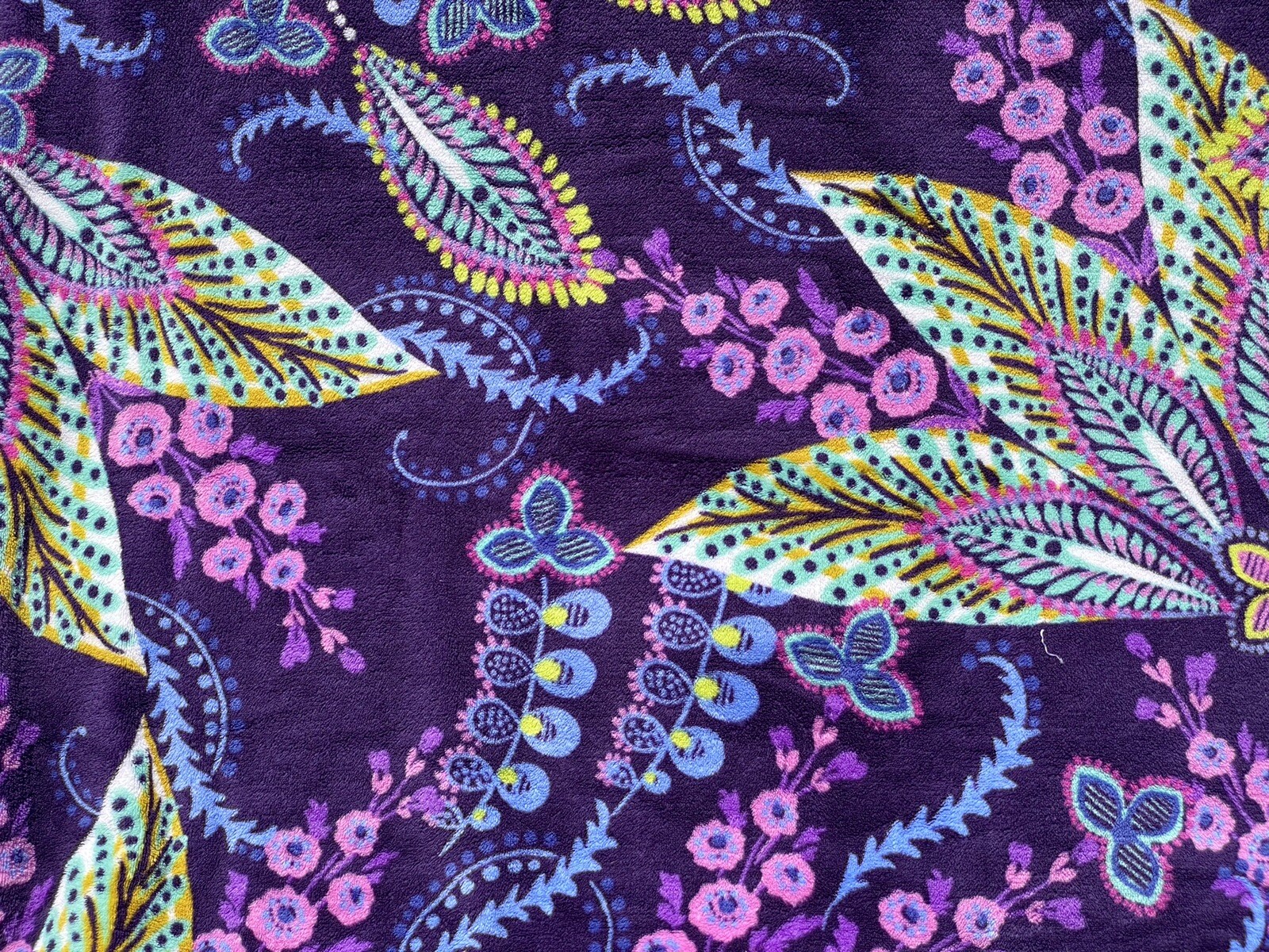 2pc Set Vera Bradley Batik Leaves Purple Paisley Polar Fleece Throw