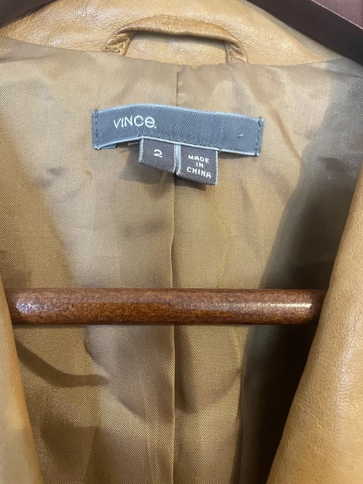 Chaqueta Blazer Vince Mujer Marrón Ajustada Cuero Cordero Talla 2 $1095 Foto 3 de 4