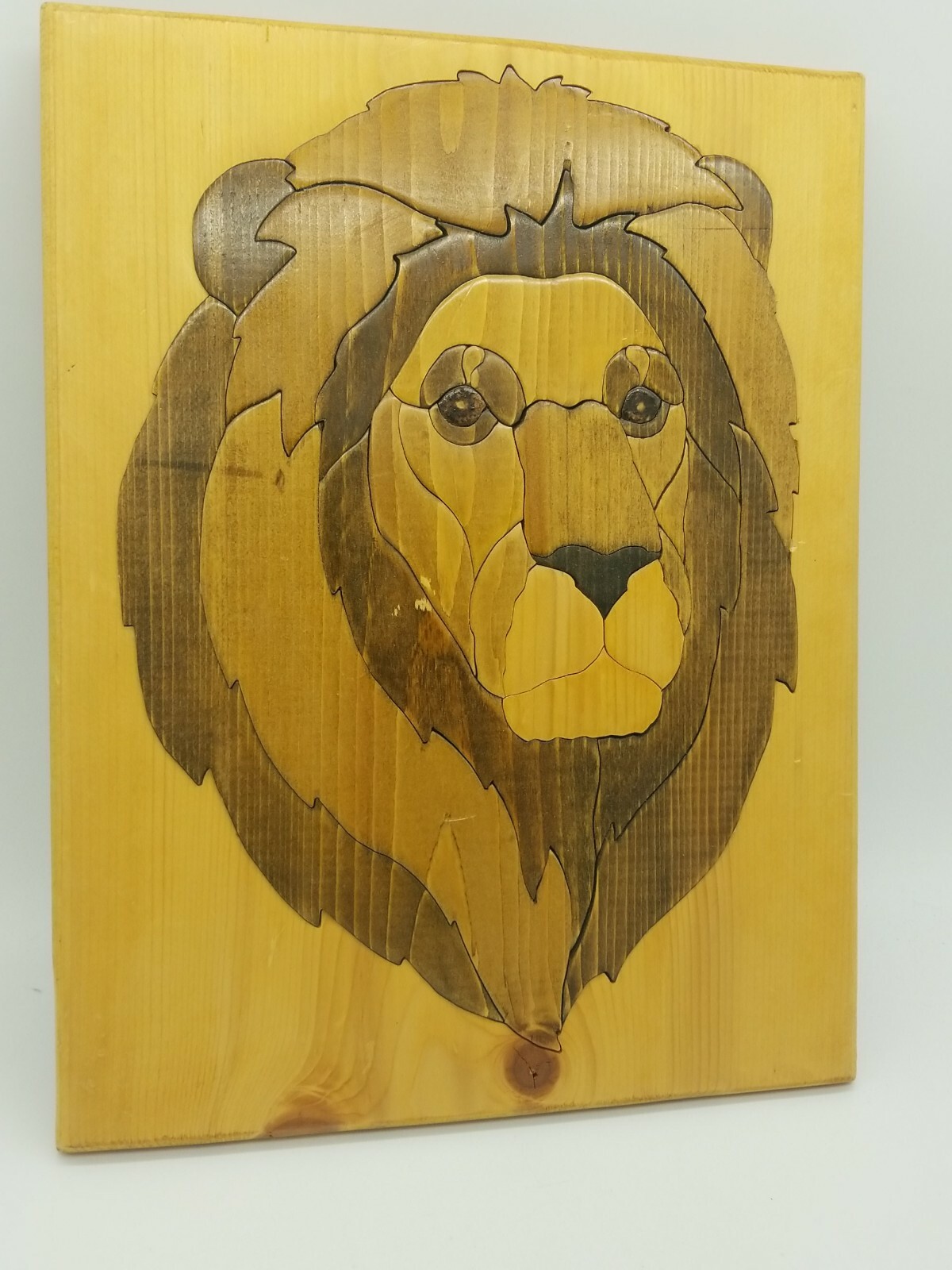 Wood Inlay Picture Of Lion wall hanging eBay