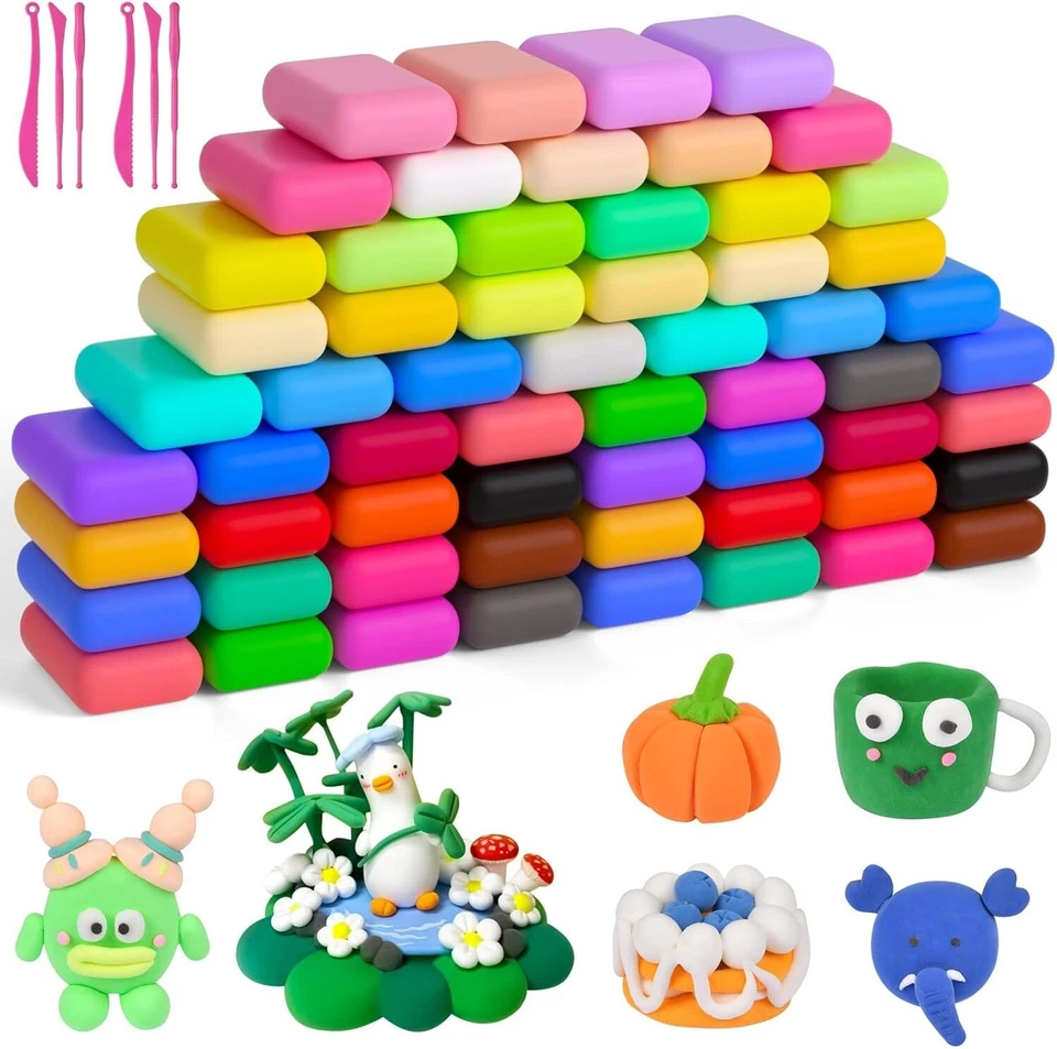 Magische Knete Set 60 Farben Lufttrocknend Kinder Modelliermasse Kreativität Bas - Bild 3 von 4