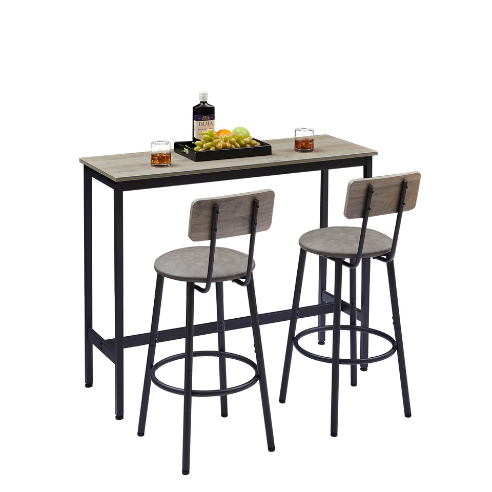 2025 Bar Table Set with 2 Bar stools PU Soft seat with backrest, Grey, NEW, HOT - Image 2 of 4