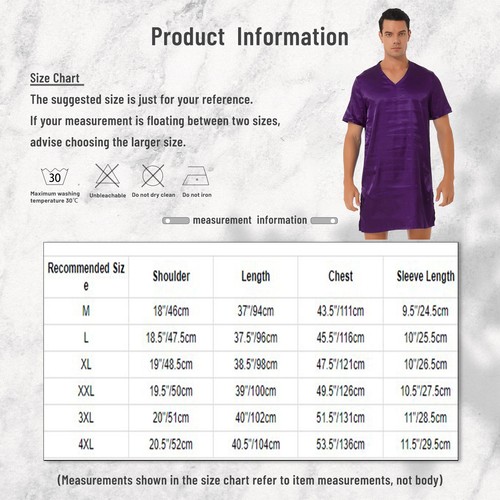 US Men Satin Nightshirt V Neck Short Sleeve Pajama Tops Robe Sleepwear Nightwear - Picture 126 of 168