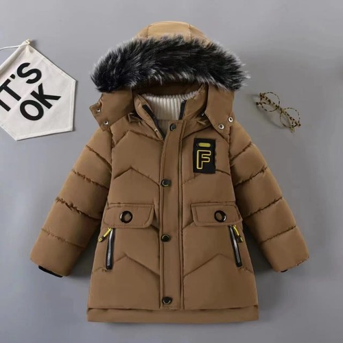 New Winter Keep Warm Boys Jacket Letter Lining with Plush Fur Collar Hooded Coat - Picture 7 of 10