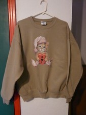 Jerzees Granny Core Size XL Ladies Sweatshirt With I Love U Cat EUC
