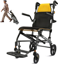 Lightweight Folding Transport Wheelchair for Adults - 19.4 lbs Portable Travel C
