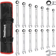 14pcs Ratcheting Wrench Set Metric 6-19mm Fixed Head Wrench Set w/ Storage Bag