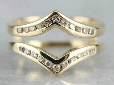 0.50 Ct Round Real Moissanite Enhancer Guard Wrap Band Ring Yellow Plated Silver