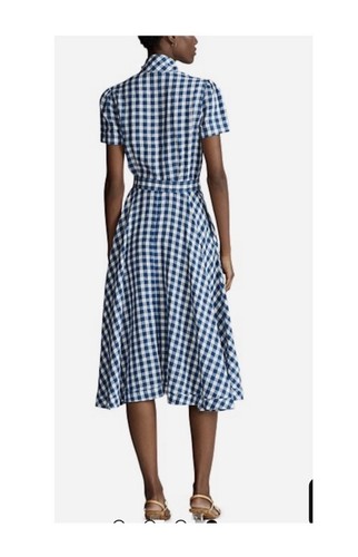 Polo Ralph Lauren 100% LINEN Dress Womens US 2 uK 6 XS Blue White CHECK Gingham - Picture 2 of 11