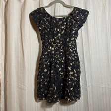 BCBGeneration Black Gold Metallic Jacquard V-Back Mini Dress Pockets 0 Cocktail