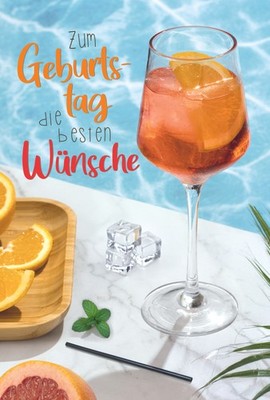 Geburtstag Beste Wünsche Cocktail Aperol Spriz Pool Glückwunschkarte mit Umschla