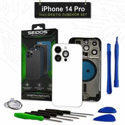 Back cover for iPhone 14 Pro, white case, glass back, pre-assembled, SEIDOS