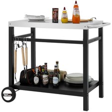 Stainless Steel Dining Cart Table with Double Shelves