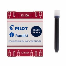 Namiki Fountain Pen Ink Cartridges, Blue/Black, 12-Pack IC100 Ink Cartridges