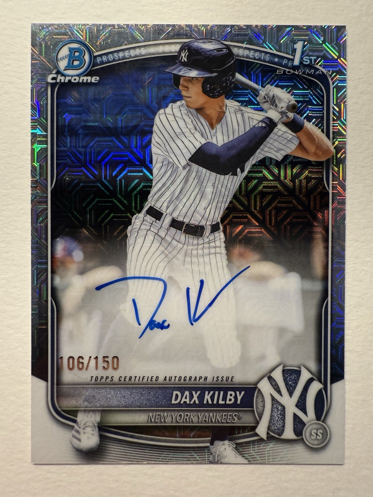 2025 Bowman Draft Dax Kilby Chrome Auto HTA Choice Refractor 1st #/150 Yankees