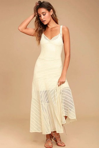Free People Love Story cremefarbenes Spitzen-Schlupfkleid transparent Sommer Strand romantisch - Bild 1 von 8