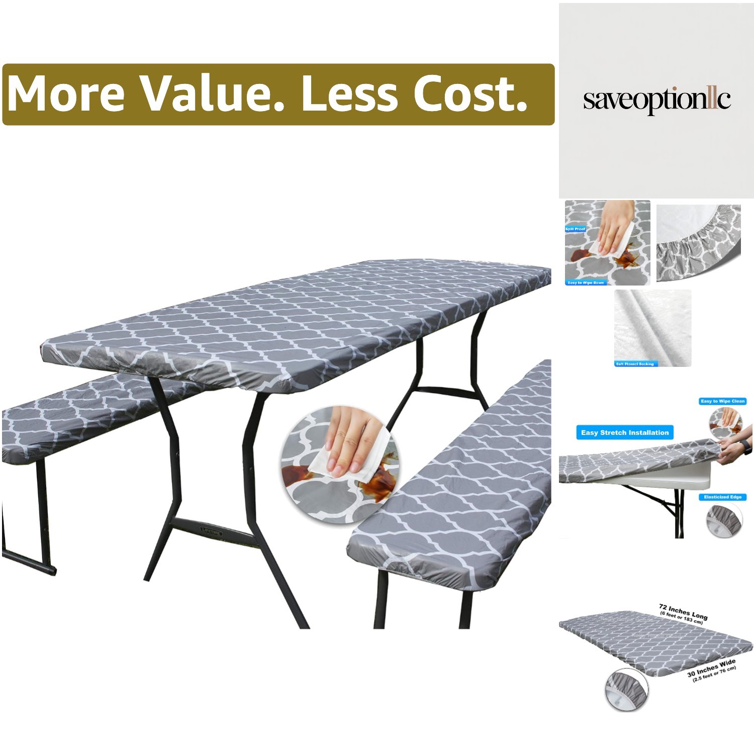 Vinyl Tablecloth Rectangular Fitted for Folding Table + Benc