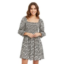 Faithful The Brand Alina Smocked Zebra Print Square Neck Mini Dress Women Medium