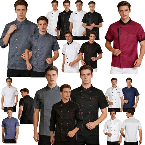 US Mens Chef Coat Jacket Restaurant Kitchen Uniform Long/Short Sleeve Work Wear - product listing photo