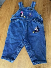 Vintage Disney Baby Mickey Minnie Mouse Denim Overalls Blue Embroidered 90s 12 M