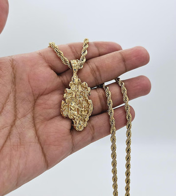 Herren 14K Gelbgold über Nugget Charm Anhänger mit 24'' Französisch Seil Kette...