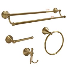 4 Piece Antique Brass Bathroom Accessories Set - 16"-27.7" Solid Brass Towel ...