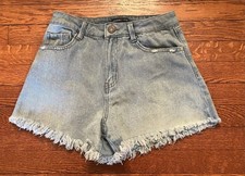 Sincerely Jules High Rise Distressed Cutoff Denim Shorts Size 5/27 Light Wash