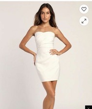 NWT- Lulus white ruched strapless bodycon mini dress perfect