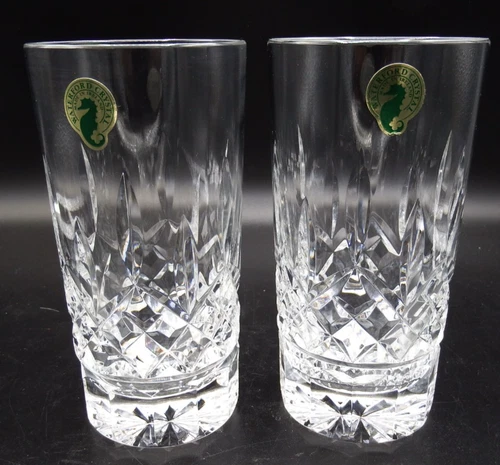 2 VTG Waterford Lismore Highball Glass Tumblers Raised Bottom MINT w/stickers