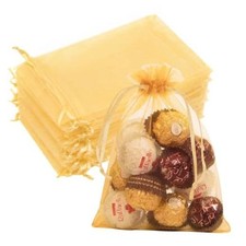 50PCS Organza Bags 5x7, Small Mesh Gift Bags Drawstring Cute 5" 7" / 50PCS Gold