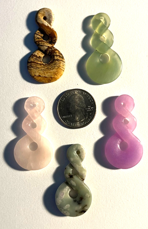 Carved Gemstone Pendants - Qty 5 - Rose Quartz, Aventurine, Picture Jasper and 2