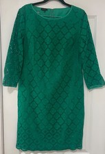 Talbots Beautiful Kelly Green Embroidery Detail 3/4 Sleeve Dress Sz. 4 EUC