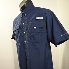 Columbia PFG Vented Fishing Shirt Blue Omni-Shade Nylon Short Sleeve Mens Small
