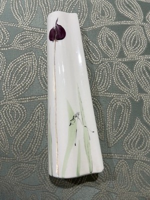 Barbara Baatz  Floral Botanical Vase Ceramic White Green Purple 8  signed
