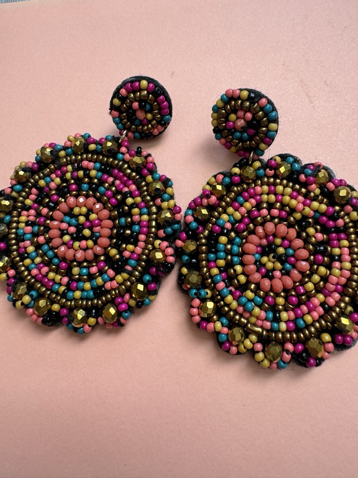 Handcrafted Multicolor Beaded Dangle Round Earrin… - image 3