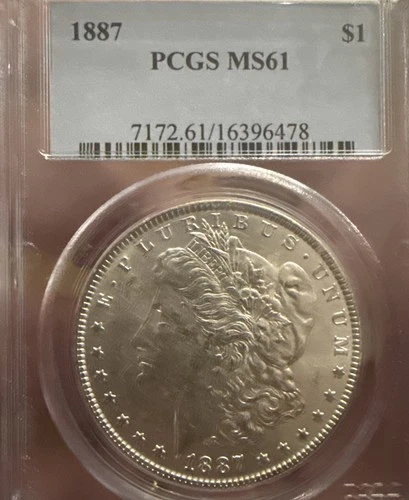 1887 P Morgan Silver Dollar 💵 90% SILVER-PCGS MS61  👀 💎