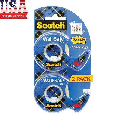 Scotch Wall-Safe Tape, 2 Dispensered Rolls, Sticks Securely, Removes Cleanly, In