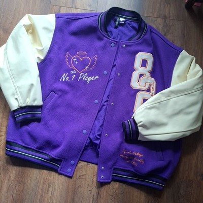 Collegejacke Divided H&M Gr.L Lila Bestickt Retrolook Jacke