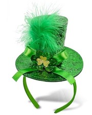 St. Patrick's Day Mini Top Hat Headband - Green Glitter Shamrock Headband with
