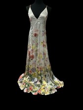 ASOS Design Silver Floral Very Full Strappy Maxi Party Slip Dress Size 4