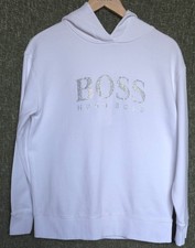 Hugo Boss White Hoodie Silver Logo Edelight4 Medium 42" Women's RRP £140 AA369