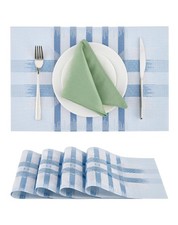 Set of 4 Blue Geometric Print PVC Vinyl Woven Placemats Non-Slip Heat