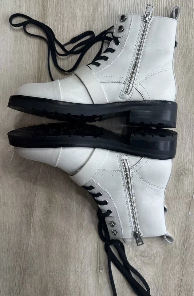 Nuevo sin caja AllSaints Mujer Zapatos Botas Blancas Cuero Donita EE. UU. 7M (EU 37)(UK 4) Foto 3 de 4