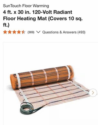 SunTouch TapeMat 4 ft x 30 in 120V Radiant Underfloor Heating Mat 10 sq ft