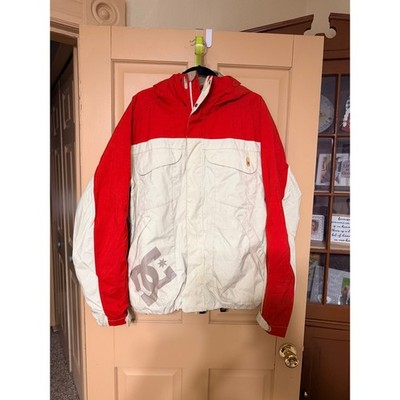 DC Shoes Exotex 5000 Mens Snowboard Jacket Red Cream Colorblock Hooded Medium