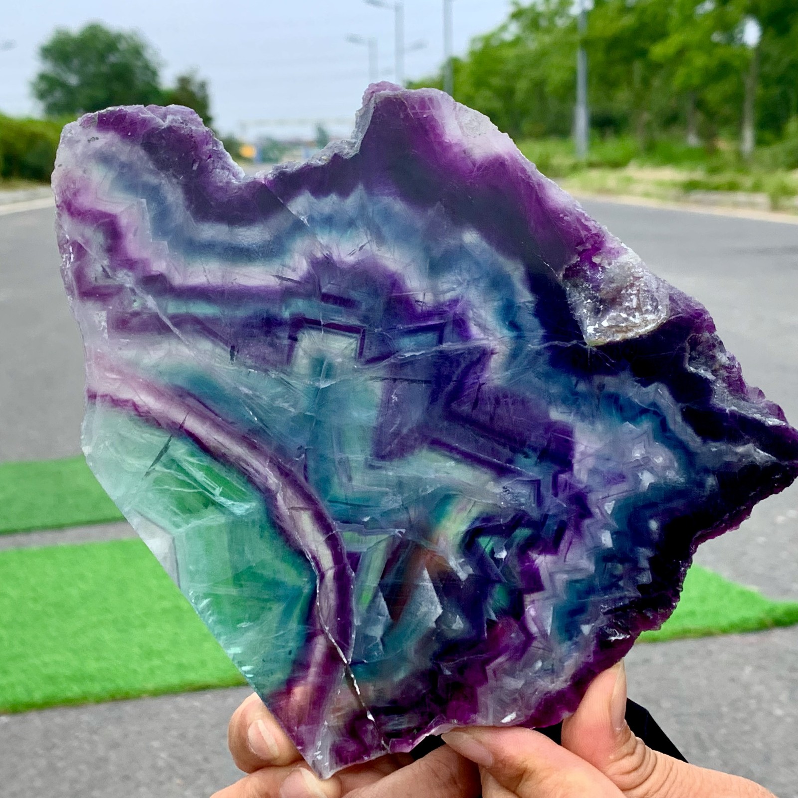 1.6LB Natural Fluorite Quartz Crystal Slab for Energy Healing